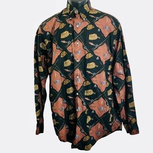 FA MacCluer Mens Vintage Shirt  Fishing Rod Reel Size Medium